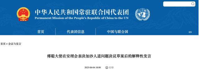 中国对美否决加沙决议草案非常失望 公道正义何在？