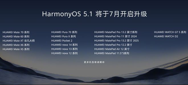 不止是华为Pura80系列，19款机型7月起，同样可升级到鸿蒙5.1